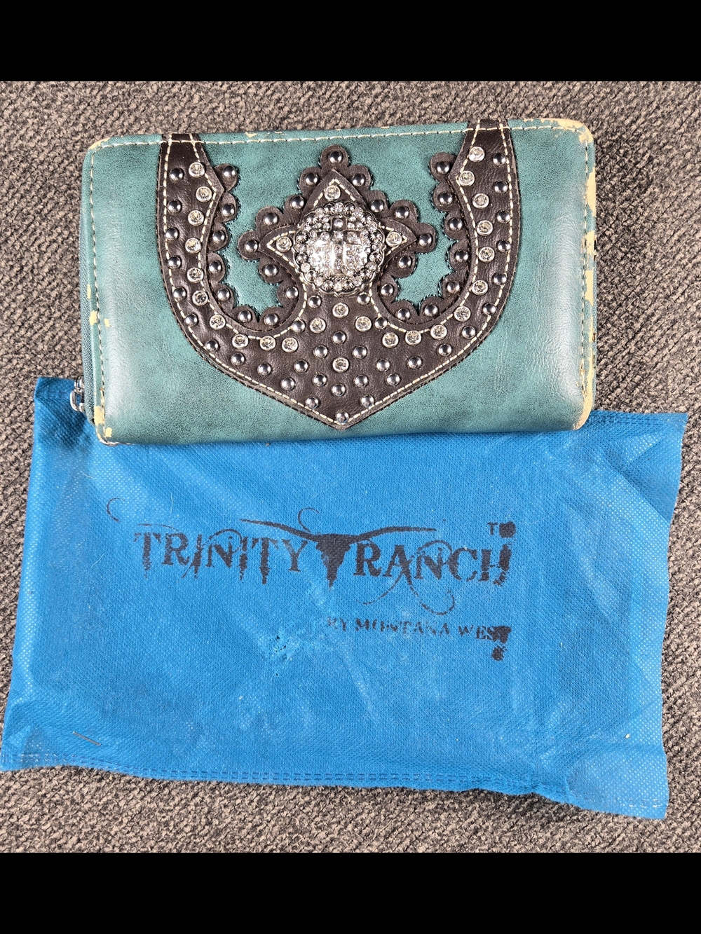 Trinity Teal Zip Wallet with Black Studded Western Accent